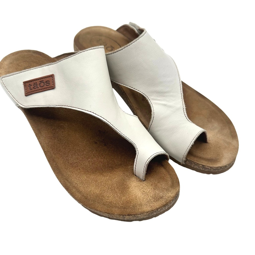 Taos White/Cream Leather Toe Loop Slide Sandals Spain Women 10-10.5 EUR 41